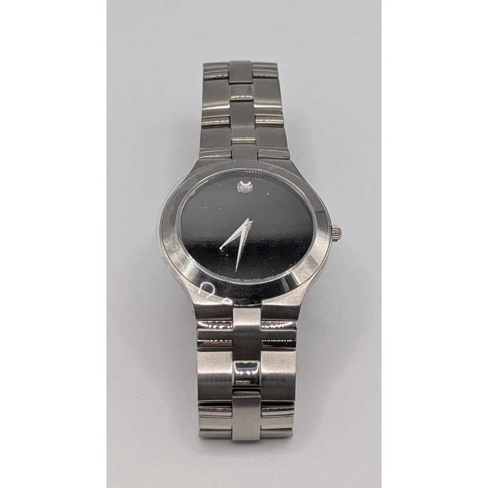 Vtg Men's Movado Museum Watch Black Dial Stainless Steel Swiss Quartz NIB